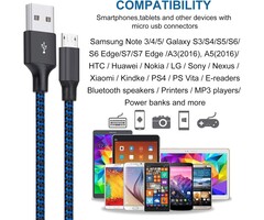 MICRO-USB-3FT - Puxnoin Micro USB Cable 3ft/1m Nylon Braided High Speed Micro USB Charging and Sync Cables Android Charger Cord Compatible Samsung Galaxy S7 Edge/S6/S5/S4,Note 5/4/3,LG,Tablet and More(Blue)