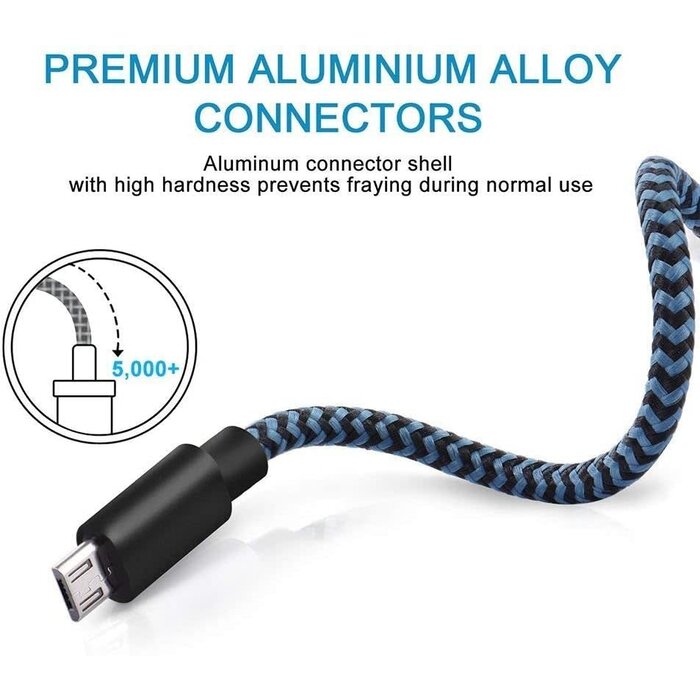 MICRO-USB-3FT - Puxnoin Micro USB Cable 3ft/1m Nylon Braided High Speed Micro USB Charging and Sync Cables Android Charger Cord Compatible Samsung Galaxy S7 Edge/S6/S5/S4,Note 5/4/3,LG,Tablet and More(Blue)