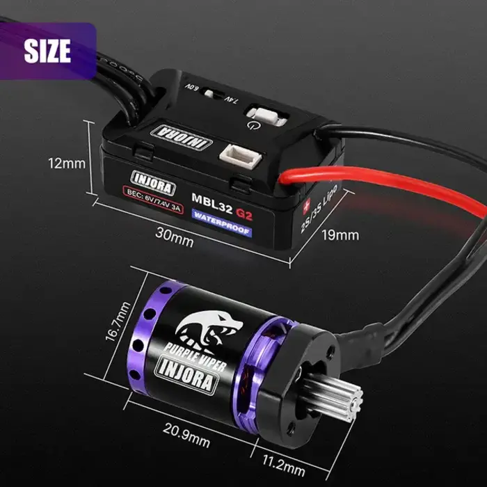 INJORA MBL32G2-INM19-4M - G2 Waterproof Brushless ESC & 1721 Purple Viper Motor for 1/18 TRX4M  Ascent-18