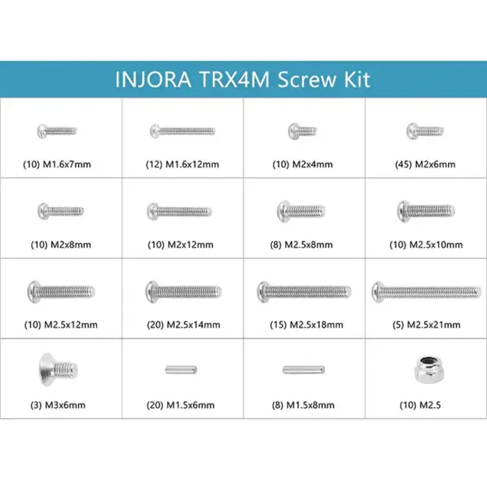 INJORA 4M-15 - INJORA M1.6 M2 M2.5 Grade 12.9 Button Head Stainless Steel Screws Nuts for 1/18 TRX4M (4M-15)
