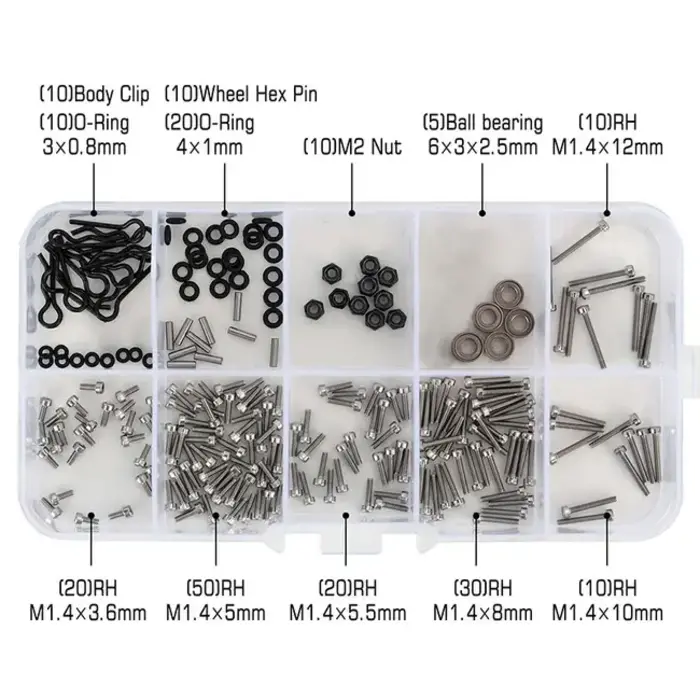 INJORA SCX24-81B - INJORA White Box with M1.4 Screws M2 Nuts Bearings O-rings Screw Kit for Axial SCX24