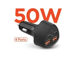 60W USB C Fast Car Charger, 4-Ports Car Charger Adapter, Dual Type C PD30W/PPS30W Compatible with iPhone14/13 Pro/Max/iPhone12/Galaxy/SamsungS23, Dual USB-A 18W QC3.0 for Android(Gray)