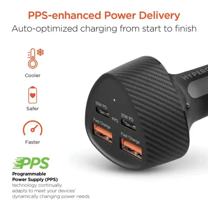 60W USB C Fast Car Charger, 4-Ports Car Charger Adapter, Dual Type C PD30W/PPS30W Compatible with iPhone14/13 Pro/Max/iPhone12/Galaxy/SamsungS23, Dual USB-A 18W QC3.0 for Android(Gray)
