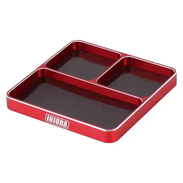INJORA Tool-A02RD - INJORA 98x98x11mm CNC Aluminum Magnetic Screw Tray, Red