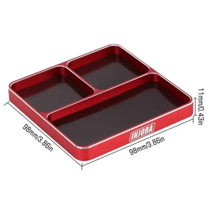 INJORA Tool-A02RD - INJORA 98x98x11mm CNC Aluminum Magnetic Screw Tray, Red