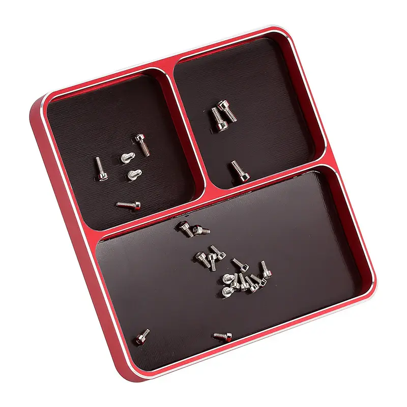 INJORA Tool-A02RD - INJORA 98x98x11mm CNC Aluminum Magnetic Screw Tray, Red