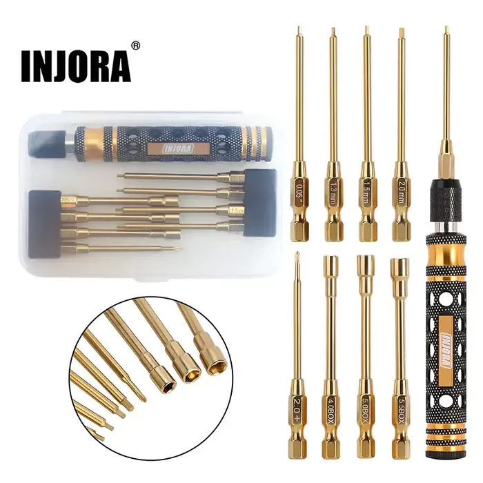 INJORA Tool-LSD49 - INJORA 8-in-1 Hex, Phillips Screwdriver, Nut Drivers Quick Change Tool Kit for 1/24 1/18 Mini RC