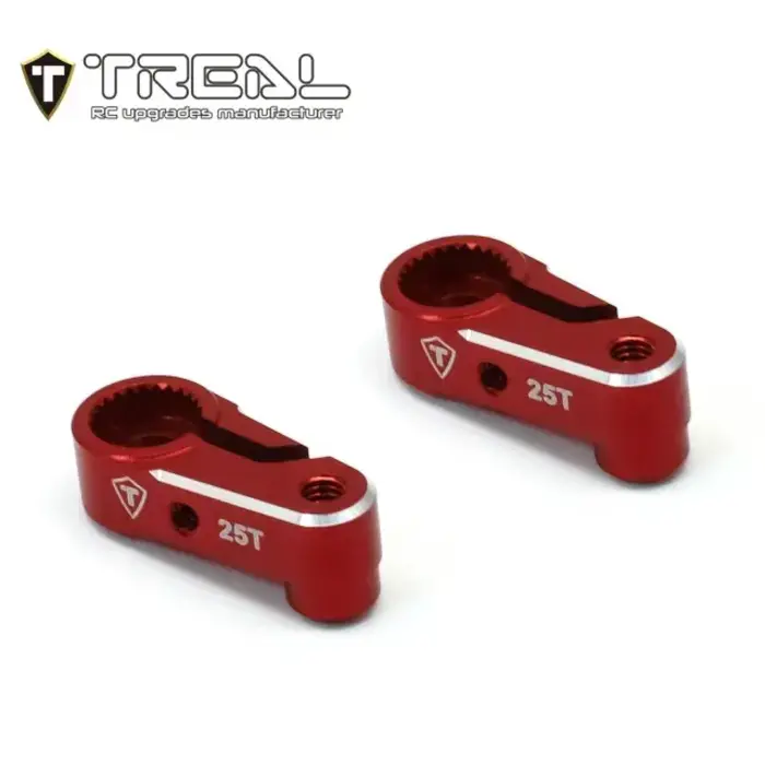 TREAL X003QXEFEV - TREAL Aluminum 7075 Servo Horn 25T Steering Servo Arm (2pcs) for 1/18 TRX4M Defender Bronco K10 F150, Red