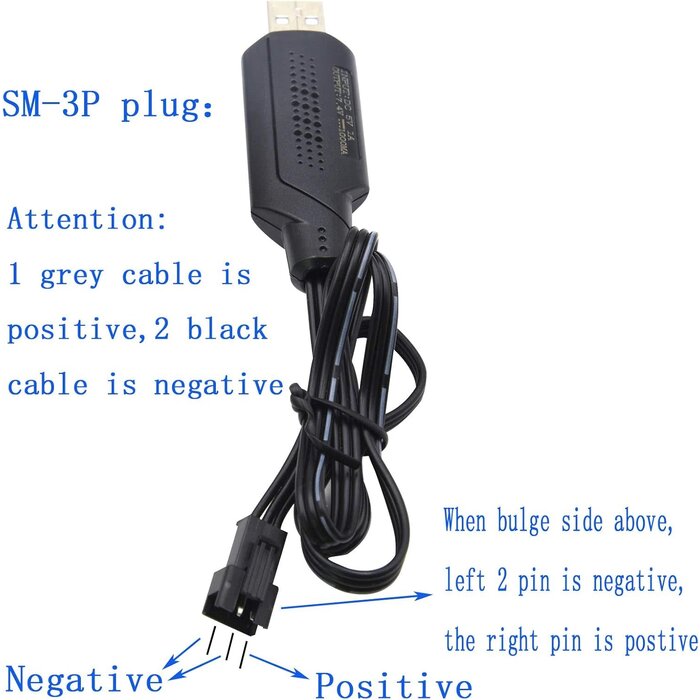 SM-3PIN-CHARGER - Blomiky 7.4V SM-3P USB Charger Cable for 7.4V 1300mAh Li-ion Battery with SM-3P Plug / 7.4V SM-3P 2