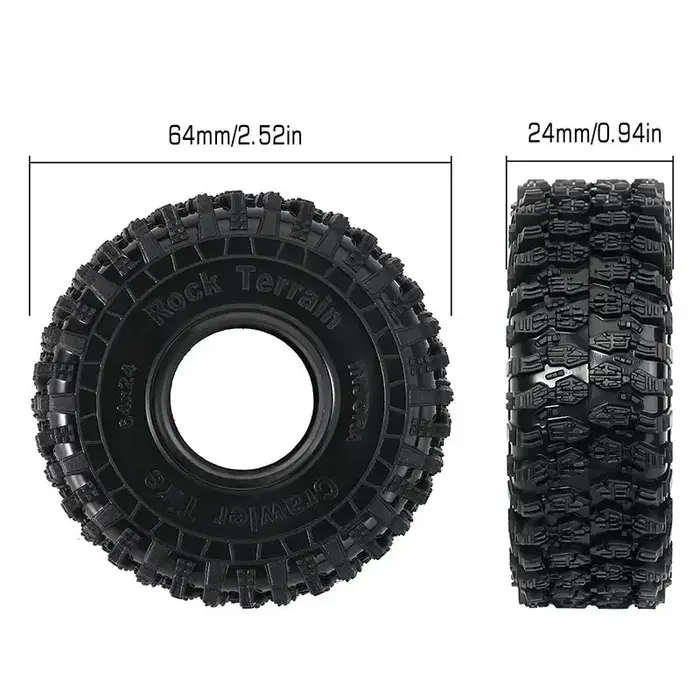 INJORA YQT-1011 - INJORA 1.0" 64*24mm S5 Super Soft Sticky Rock Crawling Tires for 1/18 1/24 RC Crawlers