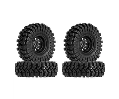 INJORA YQW-1004BK-1014 - INJORA 1.0" 62x22mm -3.78mm Offset Beadlock Wheel Rims Tire Set for 1/24 RC Crawlers (4) , Black