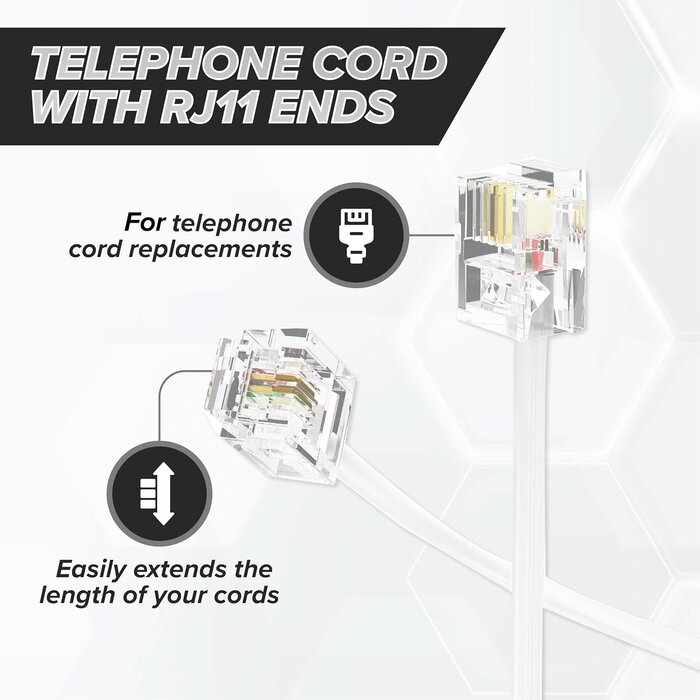 Seefeful RJ-11-WHITE-100FT - THE CIMPLE CO Phone Cord for Landline, 100 FT, Modular Telephone Extension Cable, RJ11, for Routers, FAX, AIO, Modem, 2 Pin, 1 Line, 30 Meters, White