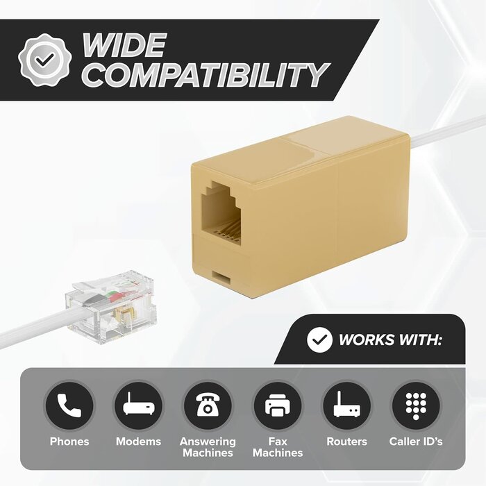 Seefeful RJ-11-WHITE-100FT - THE CIMPLE CO Phone Cord for Landline, 100 FT, Modular Telephone Extension Cable, RJ11, for Routers, FAX, AIO, Modem, 2 Pin, 1 Line, 30 Meters, White