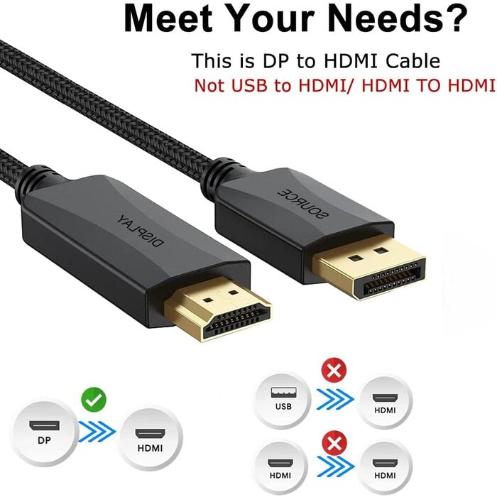 DP2HDMI-10FT - UV-CABLE DisplayPort to HDMI Cable 10 feet, 4K Display Port DP to HDMI HDTV Cord Adapter Male to Male for Audio &Video for TV, Computer, Monitor, Projector and More-Black Braided