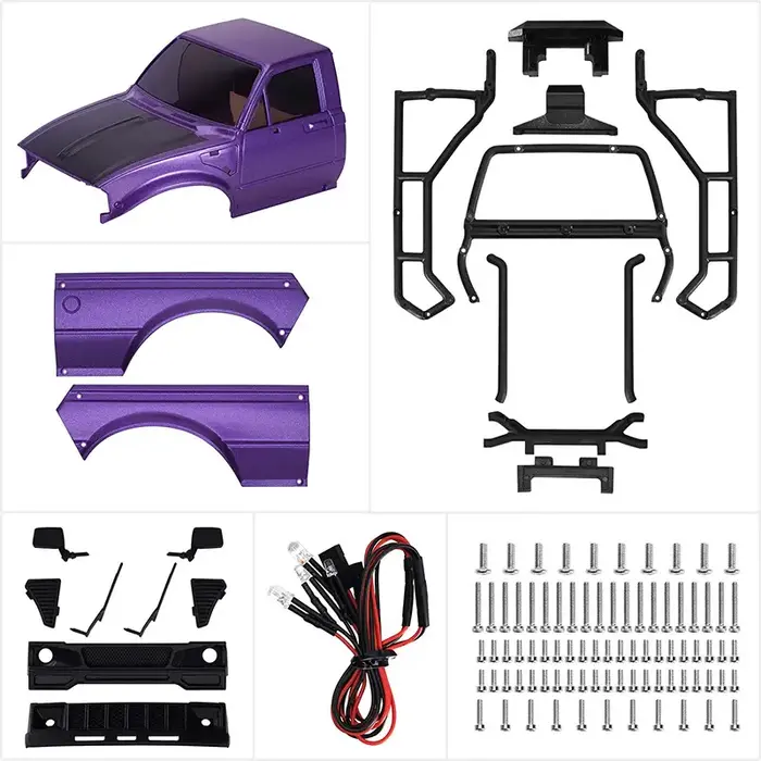 INJORA IR60-PU - INJORA IR60 Pickup Hard Body with Bed Rack for 1/18 TRX4M Defender Bronco, Purple