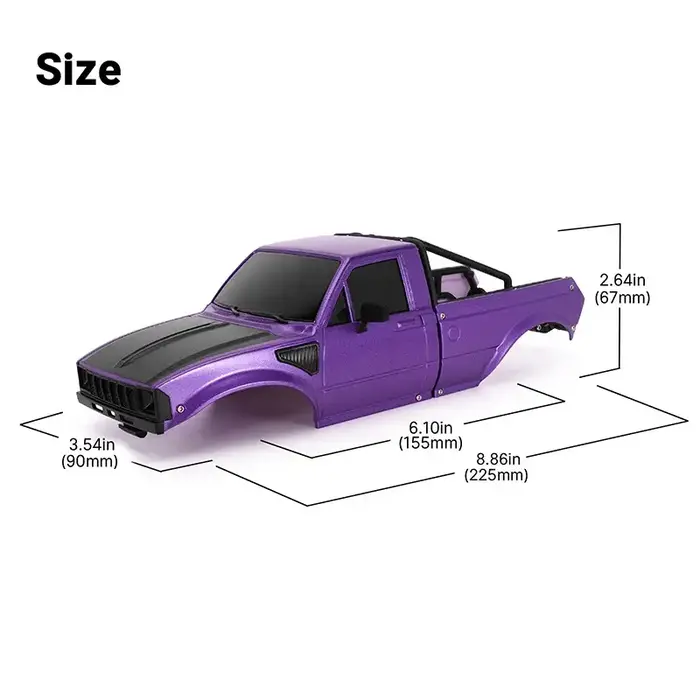INJORA IR60-PU - INJORA IR60 Pickup Hard Body with Bed Rack for 1/18 TRX4M Defender Bronco, Purple