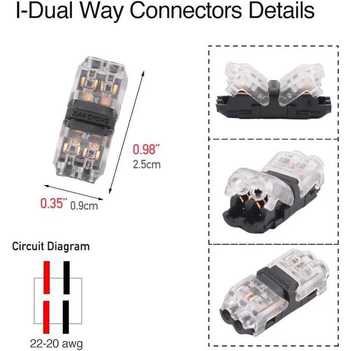 Brightfour 2WAY-WIRE-CONNECT - Brightfour - Low Voltage Wire Connectors, Brightfour Quick Solderless Wire Splice Connector, 2 Way Automotive Wire Connectors, Reliable Connection Small Wire Connectors I Type 2 Pins, Fits 20-24 AWG
