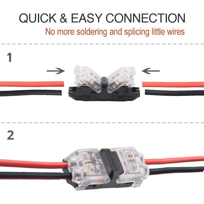Brightfour 2WAY-WIRE-CONNECT - Brightfour - Low Voltage Wire Connectors, Brightfour Quick Solderless Wire Splice Connector, 2 Way Automotive Wire Connectors, Reliable Connection Small Wire Connectors I Type 2 Pins, Fits 20-24 AWG