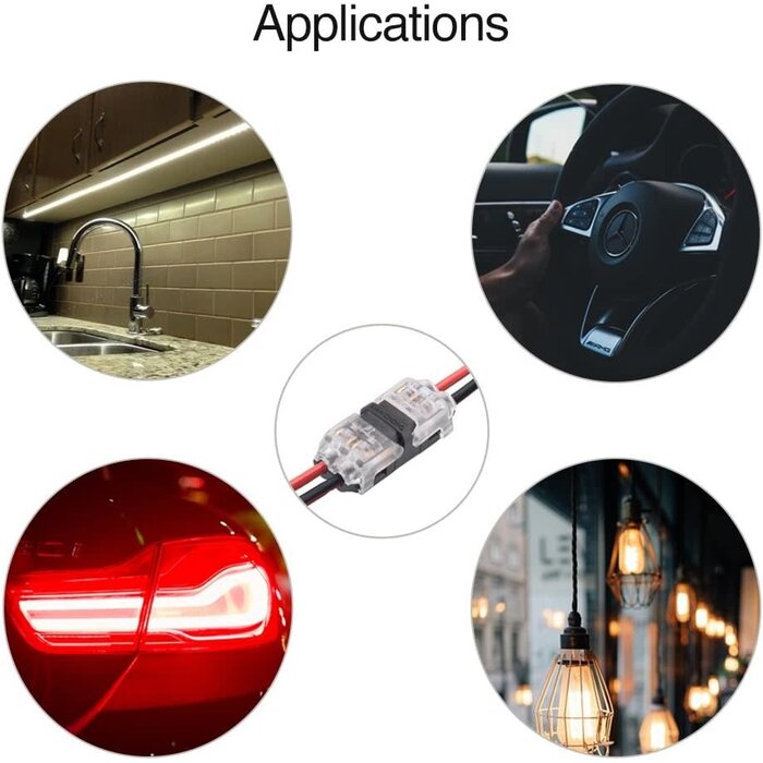 Brightfour 2WAY-WIRE-CONNECT - Brightfour - Low Voltage Wire Connectors, Brightfour Quick Solderless Wire Splice Connector, 2 Way Automotive Wire Connectors, Reliable Connection Small Wire Connectors I Type 2 Pins, Fits 20-24 AWG