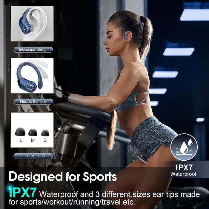Aptkdoe Wireless Earbuds 75hrs Bluetooth 5.4 Headphone Sport, 2025 Bluetooth Earbuds Stereo Deep Bass Over Ear Bud with Earhooks, ENC Noise Cancelling Mic, IPX7 Waterproof Earphone for Workout/Running