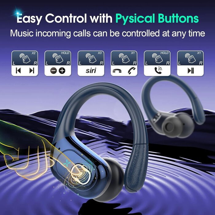 Aptkdoe Wireless Earbuds 75hrs Bluetooth 5.4 Headphone Sport, 2025 Bluetooth Earbuds Stereo Deep Bass Over Ear Bud with Earhooks, ENC Noise Cancelling Mic, IPX7 Waterproof Earphone for Workout/Running