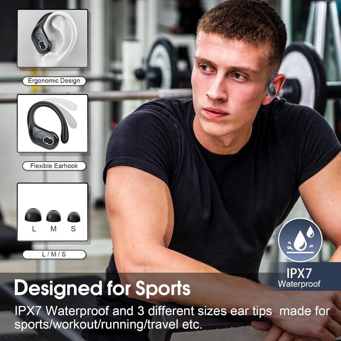 Aptkdoe Wireless Earbuds 75hrs Bluetooth 5.4 Headphone Sport, 2025 Bluetooth Earbuds Stereo Deep Bass Over Ear Bud with Earhooks, ENC Noise Cancelling Mic, IPX7 Waterproof Earphone for Workout/Running