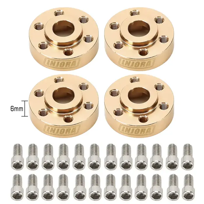 INJORA JH12-6-4  - INJORA +6mm Heavy Brass Wheel Hex Hub Extenders Adapters for 12mm 1.9 2.2 Beadlock Wheel Rims