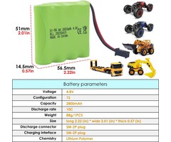 4.8V-2800mAh-SM-2P - 4.8V 2800mAh AA Rechargeable Battery with SM-2P Plug and USB Charging Cable for SY-E511 RC Excavator Truck Engineering Vehicle E562 TD141 RC Remote Control Car Toy Car Spare Battery