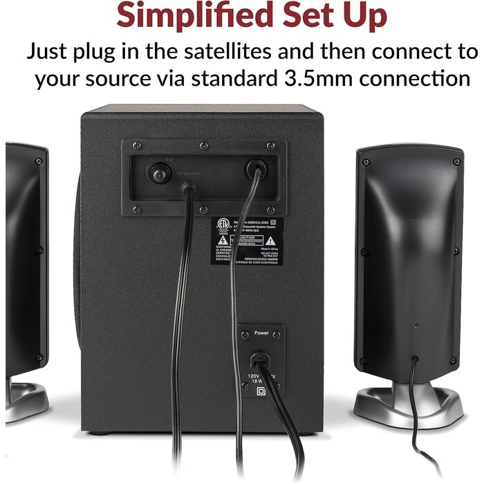 CA-3090 - Cyber Acoustics 2.1 Speaker System with Subwoofer with 18W of Power, 3.5mm connectivity – Easy Setup and Convenient Controls, Great for Music, Movies, and Gaming
