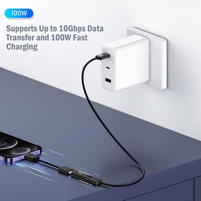 100W-USB-C-COUP - Pastall USB-C Female to Female Adapter. USBC Coupler Supports Up to 10Gbps Data Transfer and 100W Fast Charging. Compatible with Thunderbolt 4/3 Supports 8K@60Hz Video.