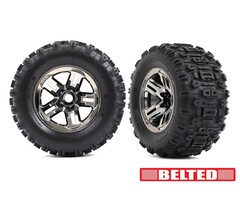 Traxxas 9573A - 3.8" Blk Chrome Wheels & Belted Sledgehammer Tires (2) for the Sledge