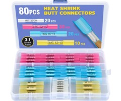 WIRE-CONNECT-80PCS - haisstronica 80PCS Heat Shrink Butt Connectors,AWG 26-10 Marine Grade Heat Shrink Wire Connectors,Tinned Red Copper Waterproof Wire Connectors(4Colors/4Sizes)