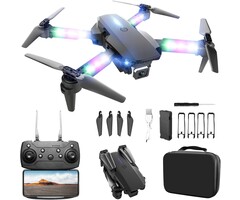 E88D-BLK - BEZGAR Drone with Camera 1080P HD, Foldable Mini FPV Drone with LED Lights for Adults Kids and Beginners, Toys Gifts RC Quadcopter with One Key Take Off, 3D Flips for Boys Girls with 2 Batteries, Black