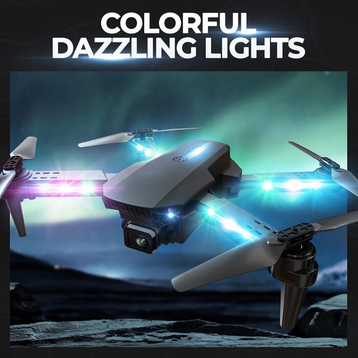 E88D-BLK - BEZGAR Drone with Camera 1080P HD, Foldable Mini FPV Drone with LED Lights for Adults Kids and Beginners, Toys Gifts RC Quadcopter with One Key Take Off, 3D Flips for Boys Girls with 2 Batteries, Black