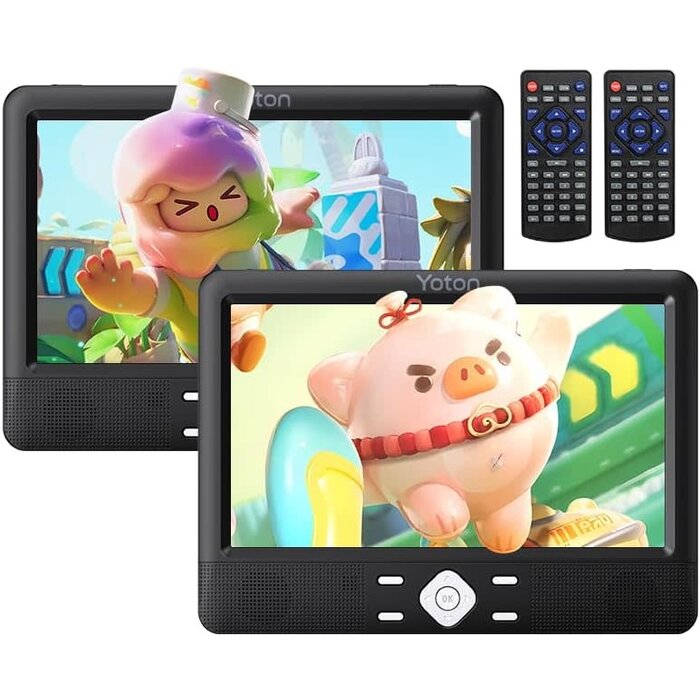 YD108 - YOTON 10.5" Two Car DVD Players Portable Headrest Dual Screen Play a Same or Two Different Movies with 6 Hours Rechargeable Battery, 2 Mounting Brackets, Support USB/SD/Sync TV