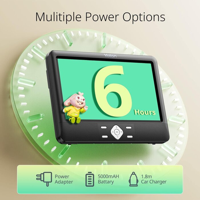 YD108 - YOTON 10.5" Two Car DVD Players Portable Headrest Dual Screen Play a Same or Two Different Movies with 6 Hours Rechargeable Battery, 2 Mounting Brackets, Support USB/SD/Sync TV