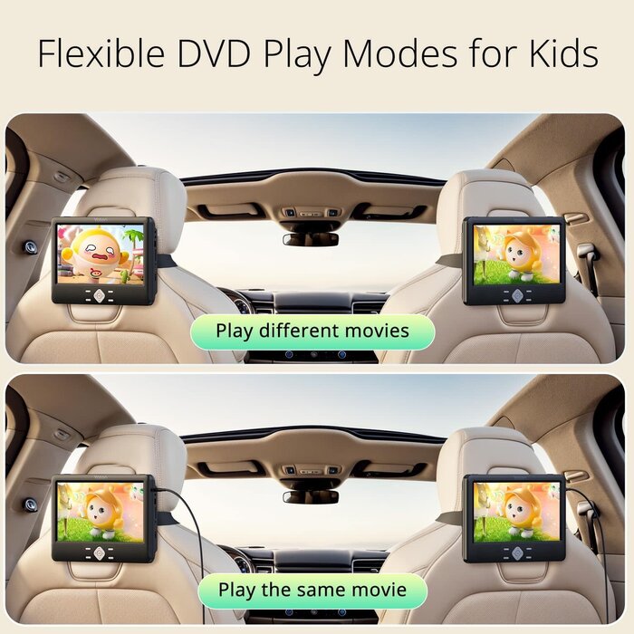 YD108 - YOTON 10.5" Two Car DVD Players Portable Headrest Dual Screen Play a Same or Two Different Movies with 6 Hours Rechargeable Battery, 2 Mounting Brackets, Support USB/SD/Sync TV