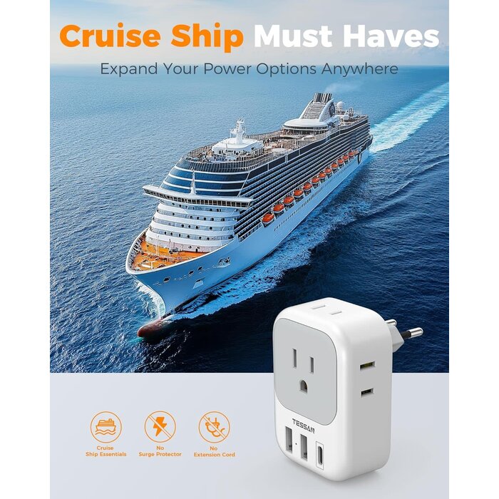 Type C European Plug Adapter, International Travel Power Adaptor 2 USB, Type C Outlet Adapter Charger USA to Most of Europe EU Spain Iceland Italy Germany France Israel