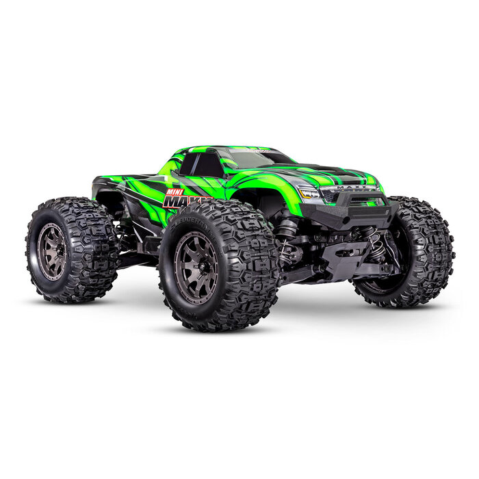 Traxxas 107154-1 - Mini Maxx BL-2s: Maxx-scale monster truck, fully assembled, Ready-To-Race®, with TQ™ 2.4 GHz radio system, Bl-2s™ Brushless Power System, and clipless painted body. Includes 2-cell LiPo battery and 2-amp USB-C charger.