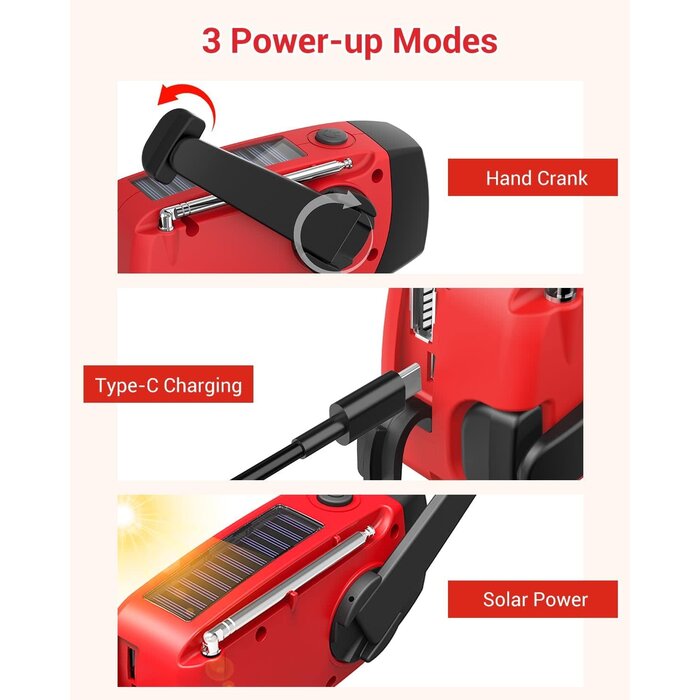 ES-CR01 - Esky - Hand Crank Radio with Flashlight for Emergency, Portable Solar Radios, Self Powered AM/FM NOAA Weather Radio with 1000mAh Power Bank Cell Phone Charger, USB Rechargeable, Great Emergency Supplies