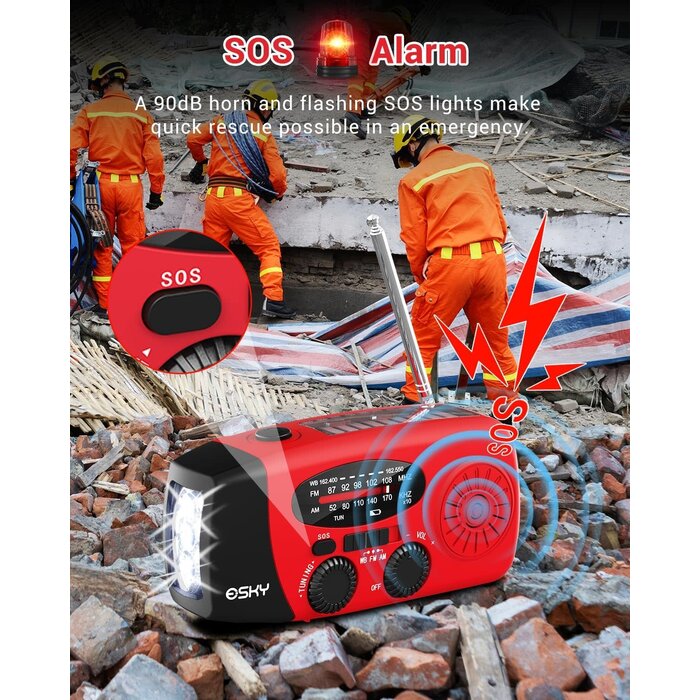 ES-CR01 - Esky - Hand Crank Radio with Flashlight for Emergency, Portable Solar Radios, Self Powered AM/FM NOAA Weather Radio with 1000mAh Power Bank Cell Phone Charger, USB Rechargeable, Great Emergency Supplies