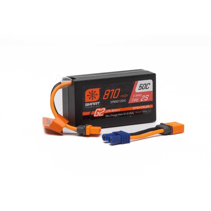 SPEKTRUM SPMX812SH2 - 7.4V 810mAh 2S Smart G2 50C LiPo: IC2