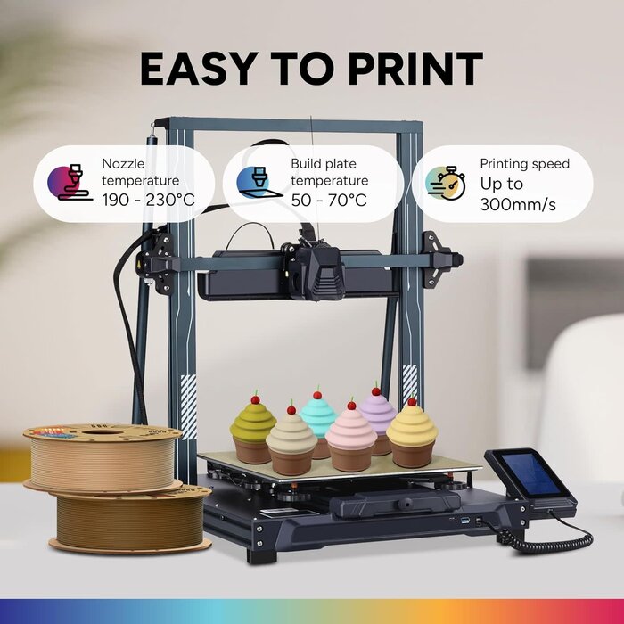 OVPLA-MATTE-CHOCO - OVERTURE Chocolate Matte PLA 3D Printer Filament 1.75mm, Matt Surface & Low Warping Filament 1kg Spool (2.2 lbs), Accuracy +/- 0.02 mm, Fit Most FDM Printers (Matte Chocolate)