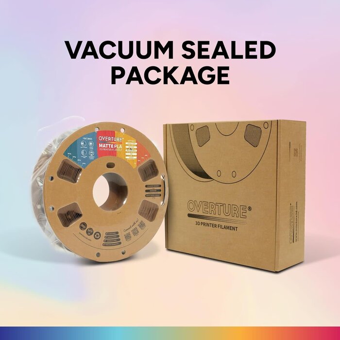 OVPLA-MATTE-CHOCO - OVERTURE Chocolate Matte PLA 3D Printer Filament 1.75mm, Matt Surface & Low Warping Filament 1kg Spool (2.2 lbs), Accuracy +/- 0.02 mm, Fit Most FDM Printers (Matte Chocolate)