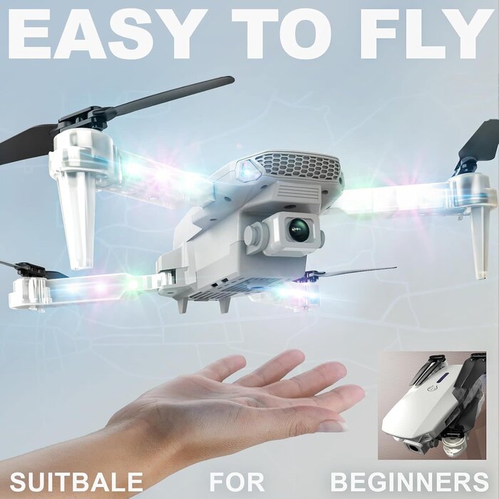 E88D-WHT - BEZGAR Drone with Camera 1080P HD - Foldable FPV Mini Drones with LED Lights for Adults Kids and Beginners, Toys Gifts RC Quadcopter with One Key Take Off, 3D Flips for Boys Girls with 2 Batteries, White