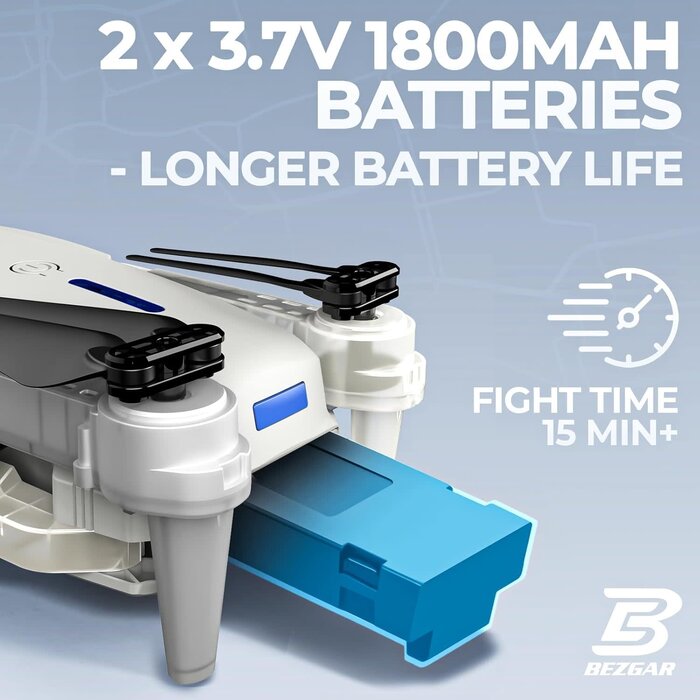 E88D-WHT - BEZGAR Drone with Camera 1080P HD - Foldable FPV Mini Drones with LED Lights for Adults Kids and Beginners, Toys Gifts RC Quadcopter with One Key Take Off, 3D Flips for Boys Girls with 2 Batteries, White