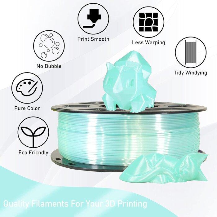 MIKA3D MIKA3D-SILK-CYANE - MIKA3D Silk Shiny Luster Cyan PLA 3D Printing Filament, 1KG 2.2Lbs 1.75mm 3D Print Material with High Diameter Accuracy, Neatly Wound Silk PLA Widely Support for FDM 3D Printers