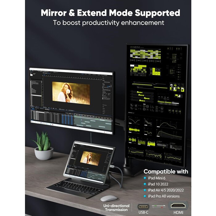 USB-C to HDMI Cable 4K [Anti-Interference Gold-Plated Plugs] 6FT Aluminum Type-C to HDMI Cord Thunderbolt 3/4 Compatible for MacBook Pro/Air, iMac, iPad Pro, Galaxy S8 to S23, Surface, Dell, HP