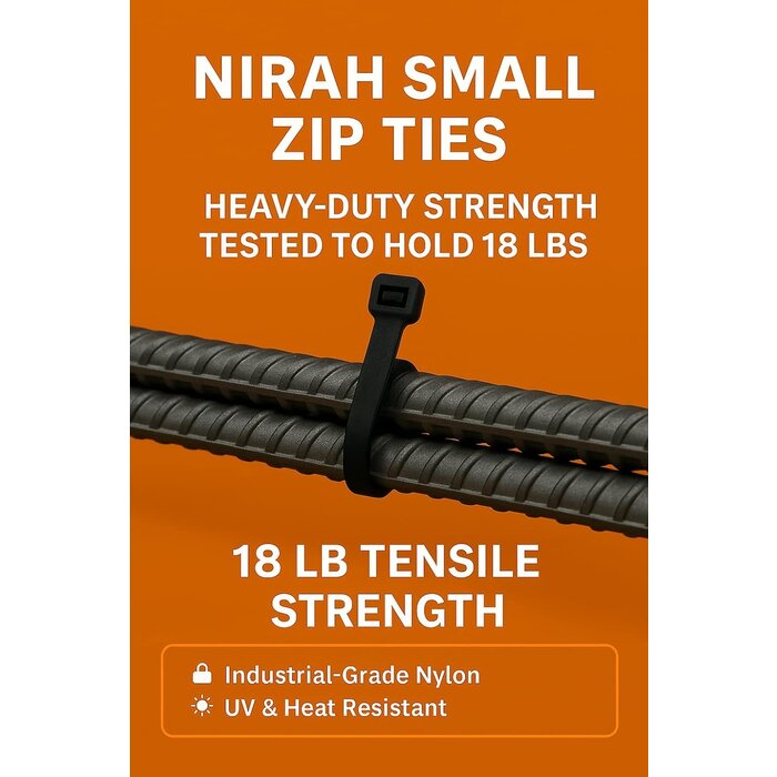 4IN-ZIPTIES-100PK - Nirah 100 Pack, Small Zip Ties, 4 inch, Black – 18 LB Strength, UV-Resistant, Self-Locking Nylon PA66 Tiny Cable Ties, Mini Zip Ties for Electronics, Wire Management, Office, Garden, Craft & Decorations