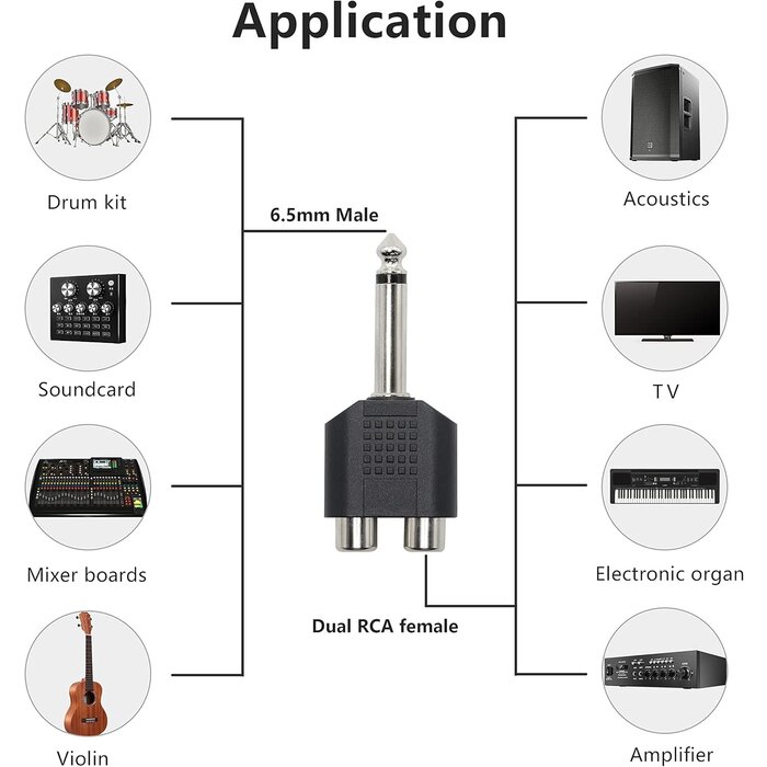 DL-RCA/F-1/4/M - GELRHONR 6.35mm Mono 1/4 Inch Male to RCA Female Splitter, Stereo Jack Male to RCA Female Adapter